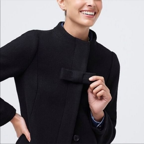 JCrew Black Wool Cashmere Coat with Bow Nello Gori Sz 2 Pea coat